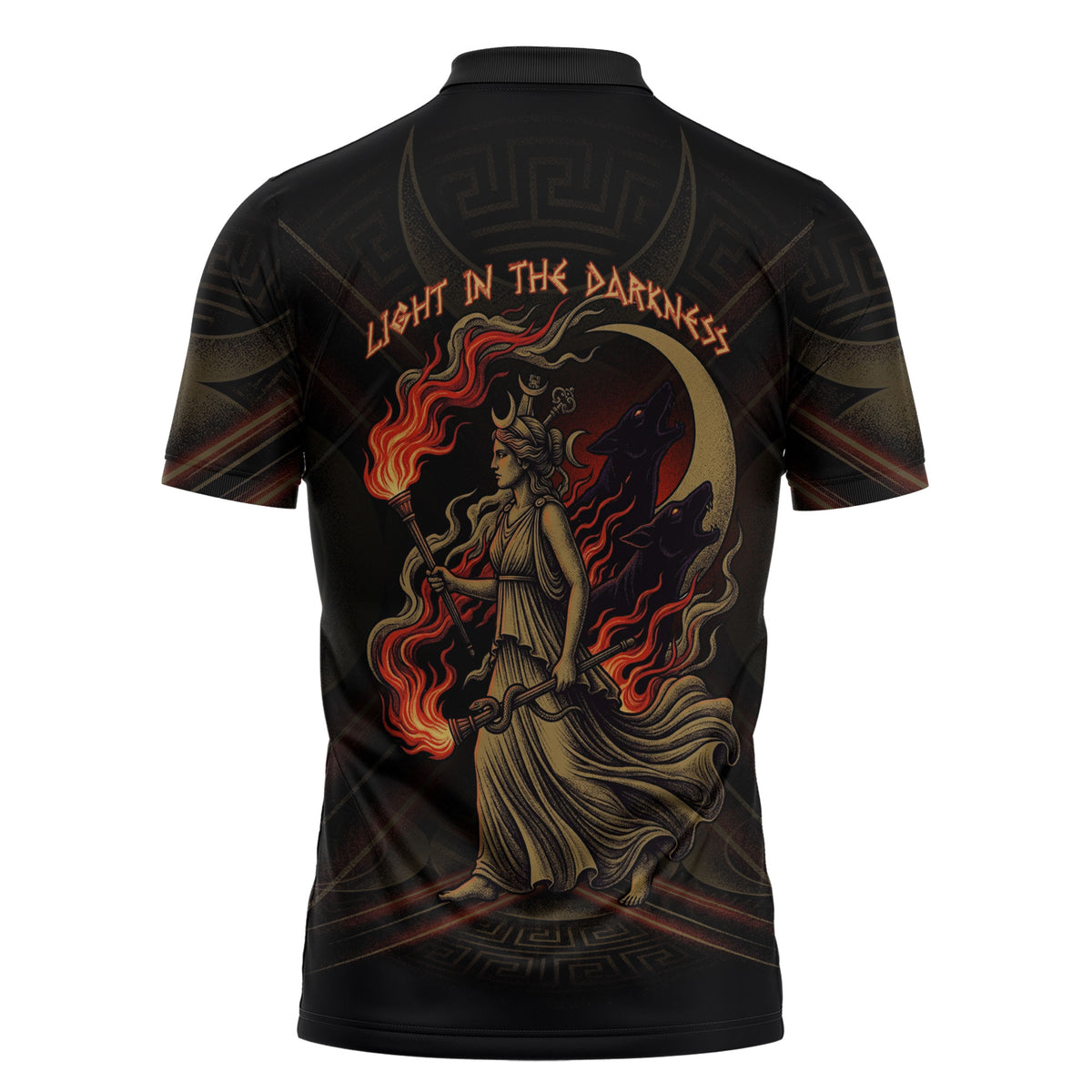 Hecate Triple Goddess Zipper Polo Shirt Greek Hecate Flaming Torches Key Snake And Hounds