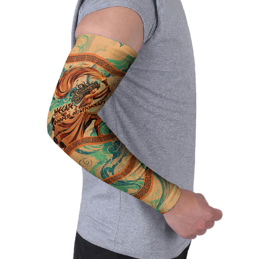 Hecate Goddess Of Witchcraft Arm Sleeves Hecate Flaming Torch Serpent And Strophalos Wheel Greek