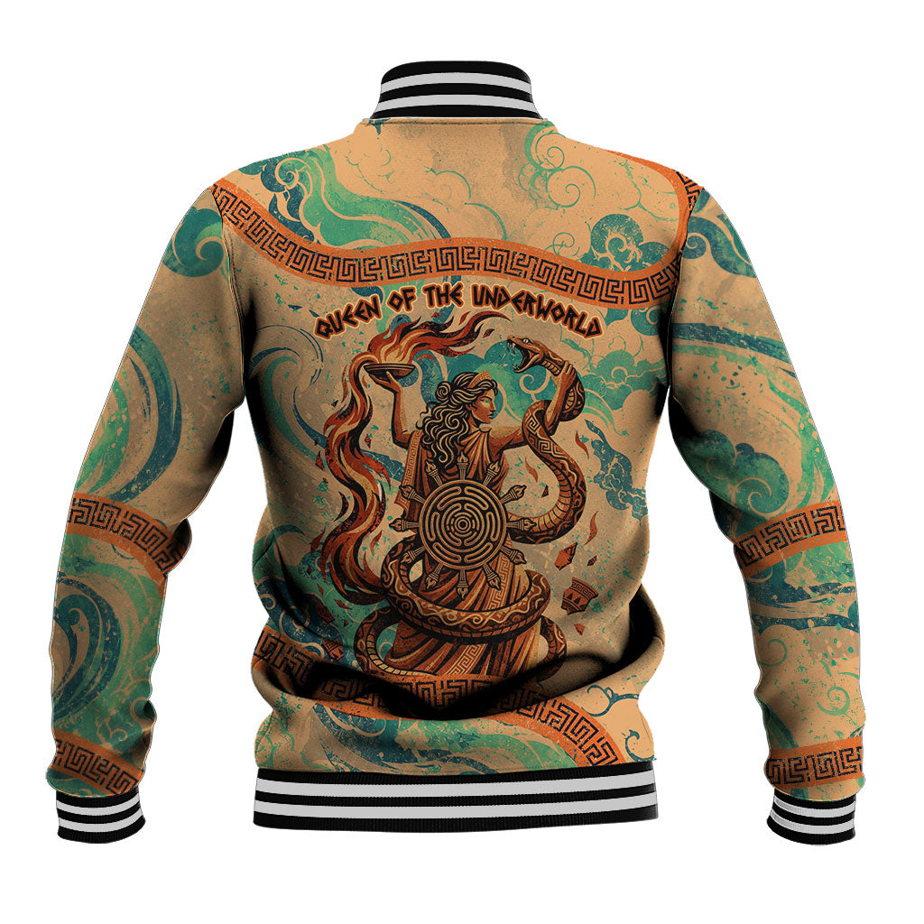 Hecate Goddess Of Witchcraft Baseball Jacket Hecate Flaming Torch Serpent And Strophalos Wheel Greek