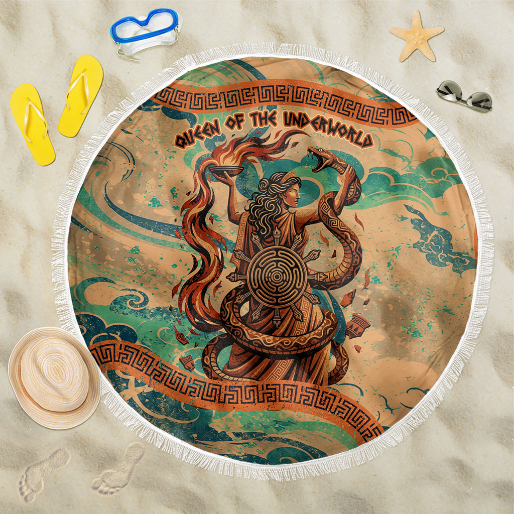 Hecate Goddess Of Witchcraft Beach Blanket Hecate Flaming Torch Serpent And Strophalos Wheel Greek