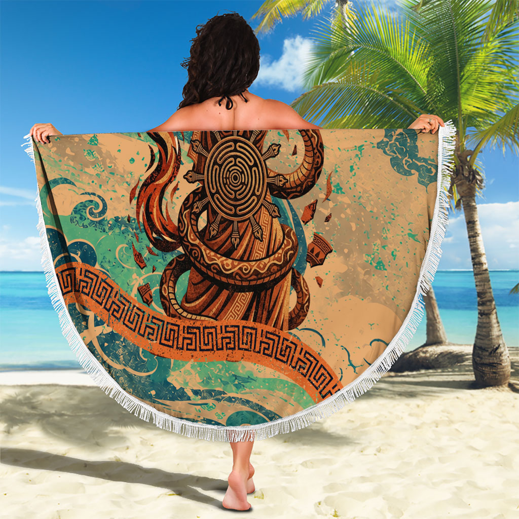 Hecate Goddess Of Witchcraft Beach Blanket Hecate Flaming Torch Serpent And Strophalos Wheel Greek