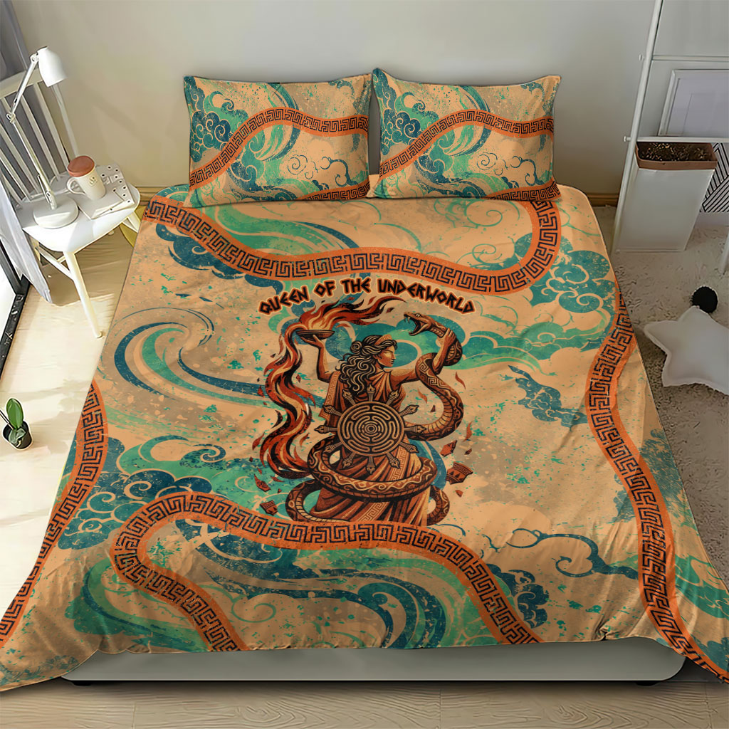 Hecate Goddess Of Witchcraft Bedding Set Hecate Flaming Torch Serpent And Strophalos Wheel Greek