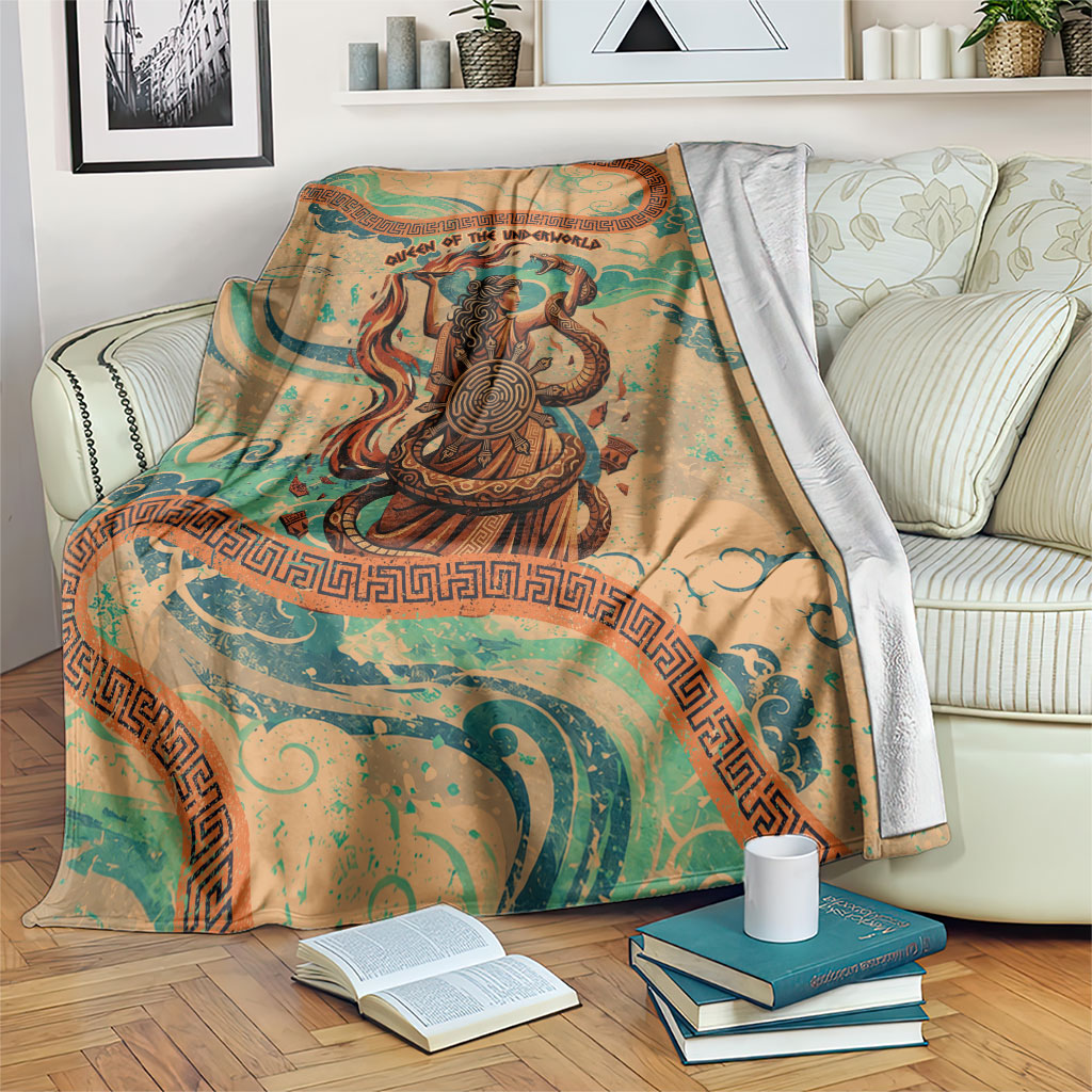 Hecate Goddess Of Witchcraft Blanket Hecate Flaming Torch Serpent And Strophalos Wheel Greek
