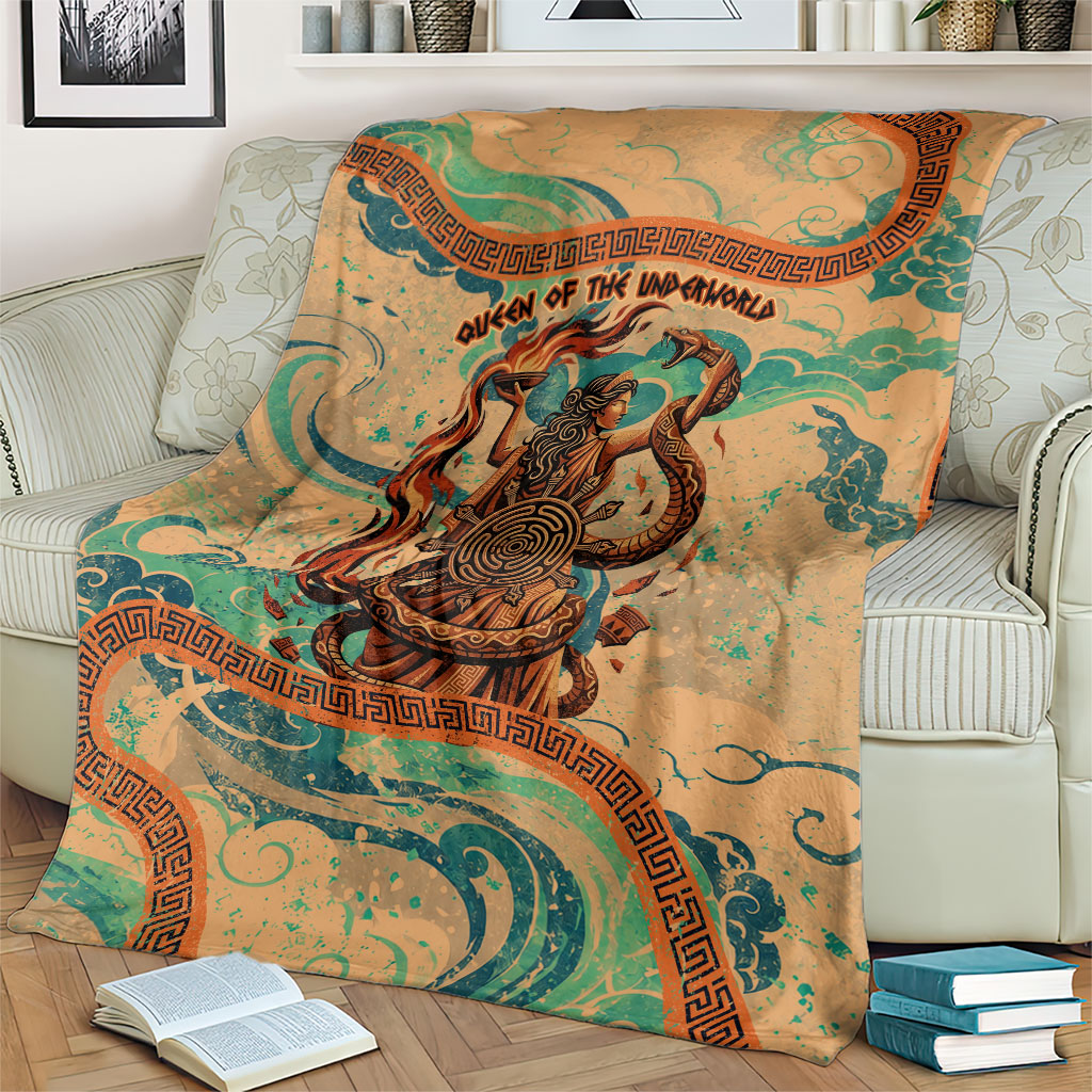 Hecate Goddess Of Witchcraft Blanket Hecate Flaming Torch Serpent And Strophalos Wheel Greek