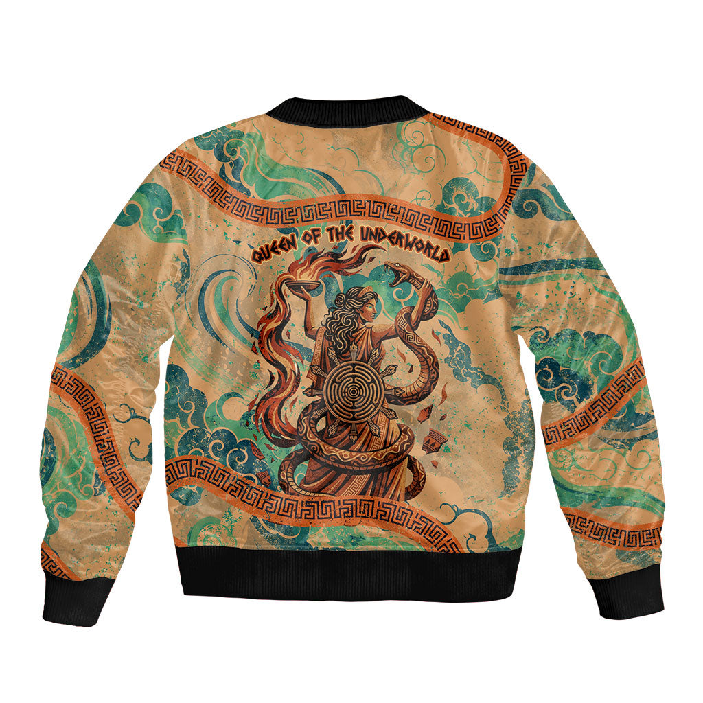 Hecate Goddess Of Witchcraft Bomber Jacket Hecate Flaming Torch Serpent And Strophalos Wheel Greek