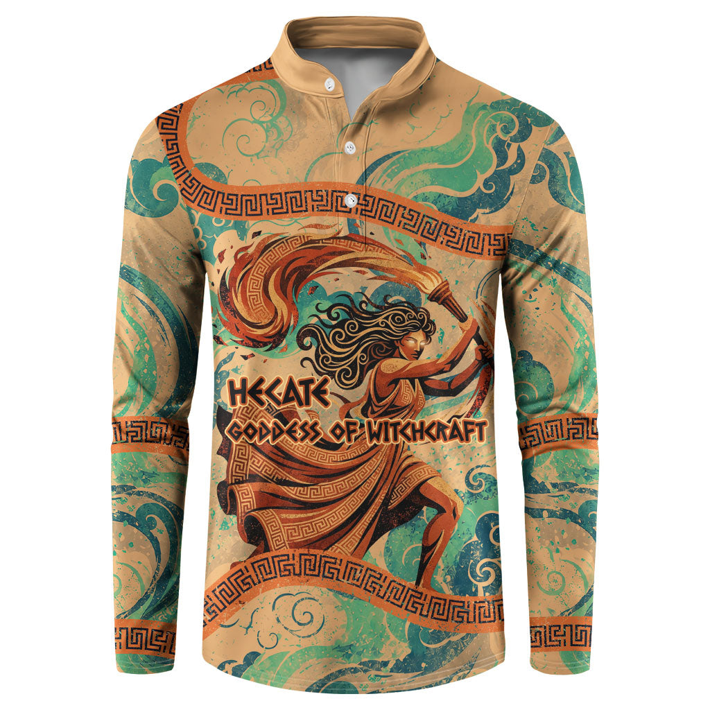 Hecate Goddess Of Witchcraft Button Sweatshirt Hecate Flaming Torch Serpent And Strophalos Wheel Greek