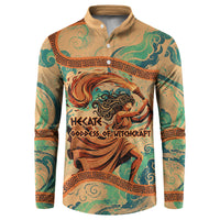 Hecate Goddess Of Witchcraft Button Sweatshirt Hecate Flaming Torch Serpent And Strophalos Wheel Greek