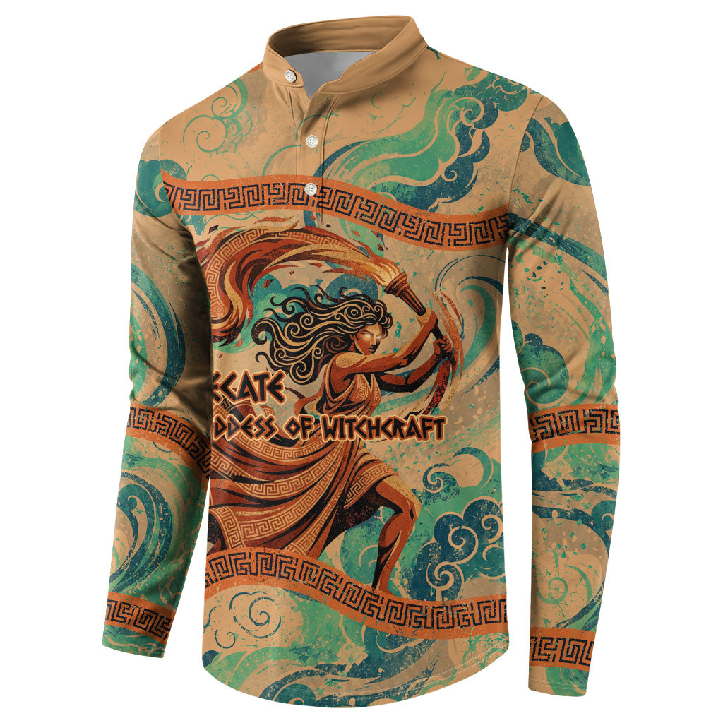 Hecate Goddess Of Witchcraft Button Sweatshirt Hecate Flaming Torch Serpent And Strophalos Wheel Greek