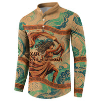 Hecate Goddess Of Witchcraft Button Sweatshirt Hecate Flaming Torch Serpent And Strophalos Wheel Greek
