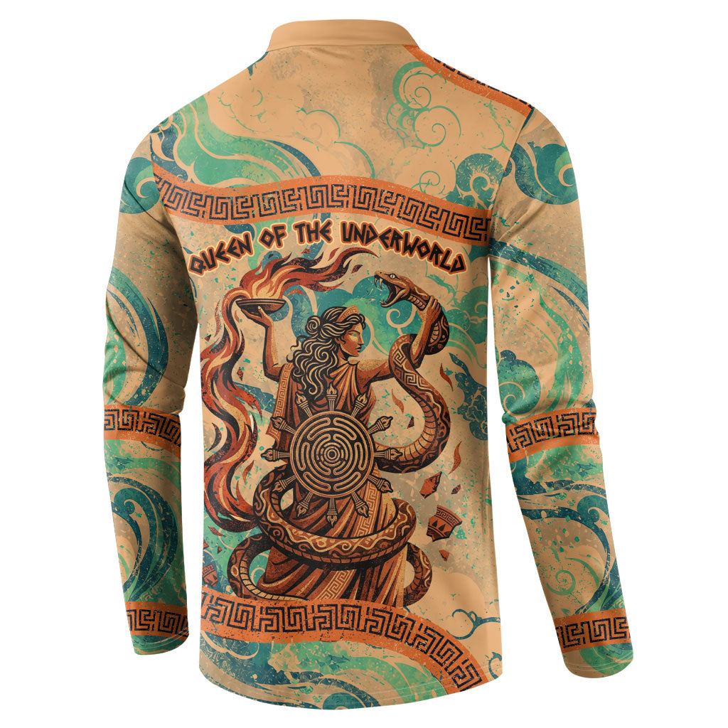 Hecate Goddess Of Witchcraft Button Sweatshirt Hecate Flaming Torch Serpent And Strophalos Wheel Greek