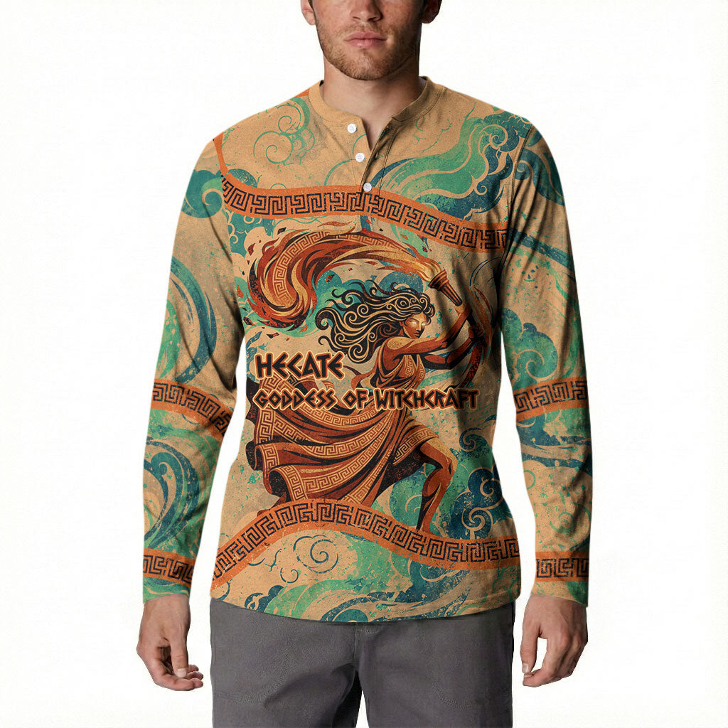 Hecate Goddess Of Witchcraft Button Sweatshirt Hecate Flaming Torch Serpent And Strophalos Wheel Greek