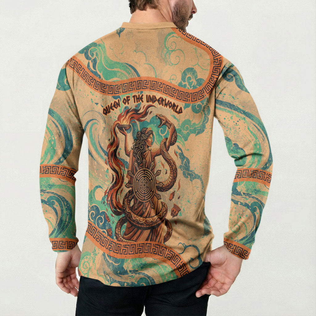 Hecate Goddess Of Witchcraft Button Sweatshirt Hecate Flaming Torch Serpent And Strophalos Wheel Greek