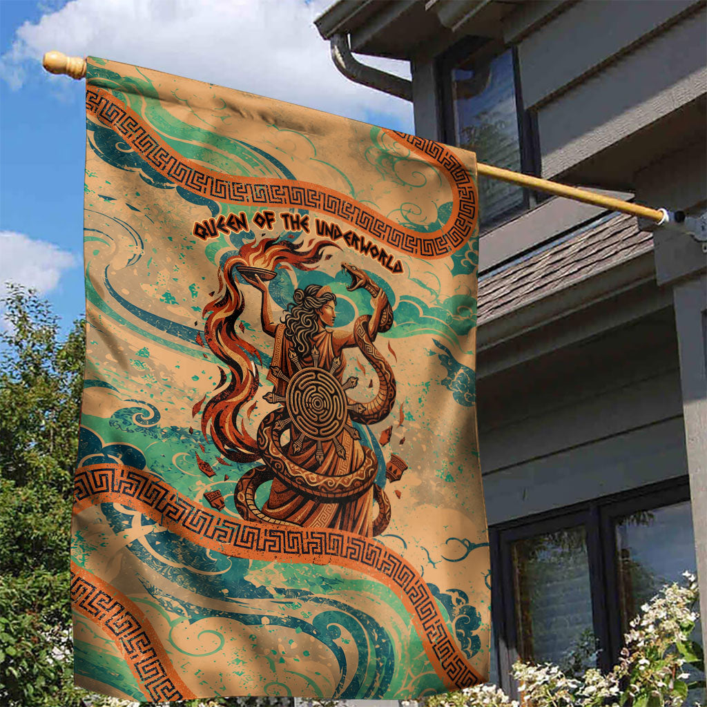 Hecate Goddess Of Witchcraft Garden Flag Hecate Flaming Torch Serpent And Strophalos Wheel Greek