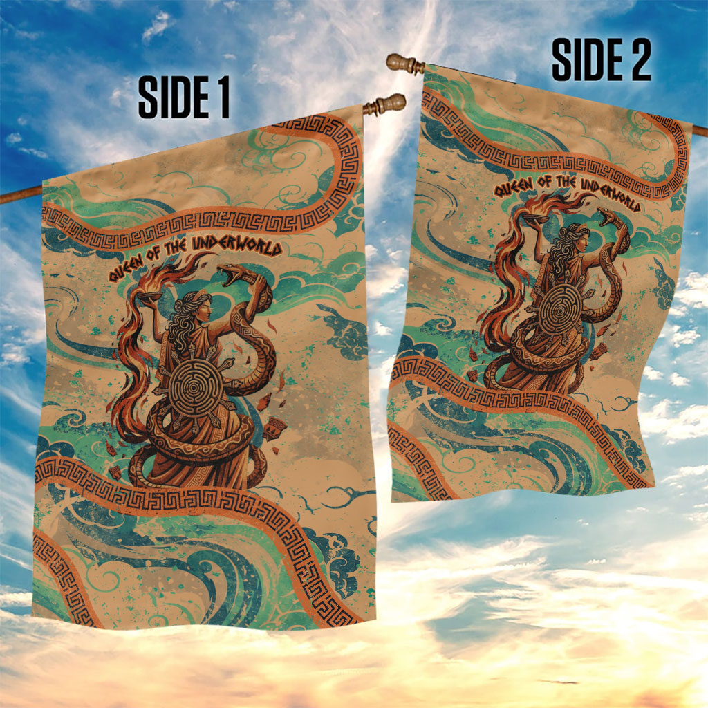 Hecate Goddess Of Witchcraft Garden Flag Hecate Flaming Torch Serpent And Strophalos Wheel Greek