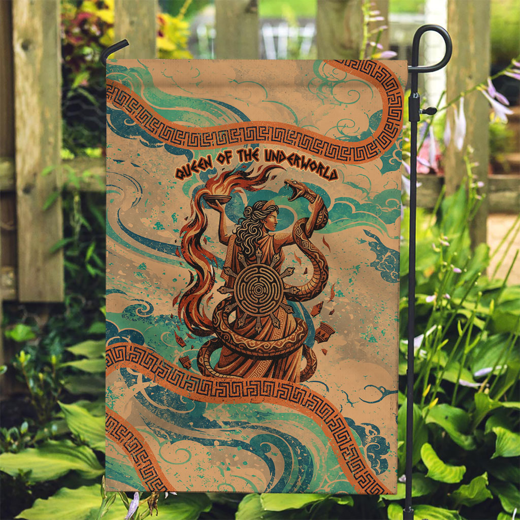 Hecate Goddess Of Witchcraft Garden Flag Hecate Flaming Torch Serpent And Strophalos Wheel Greek