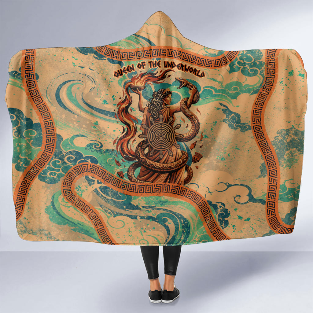 Hecate Goddess Of Witchcraft Hooded Blanket Hecate Flaming Torch Serpent And Strophalos Wheel Greek