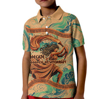 Hecate Goddess Of Witchcraft Kid Polo Shirt Hecate Flaming Torch Serpent And Strophalos Wheel Greek