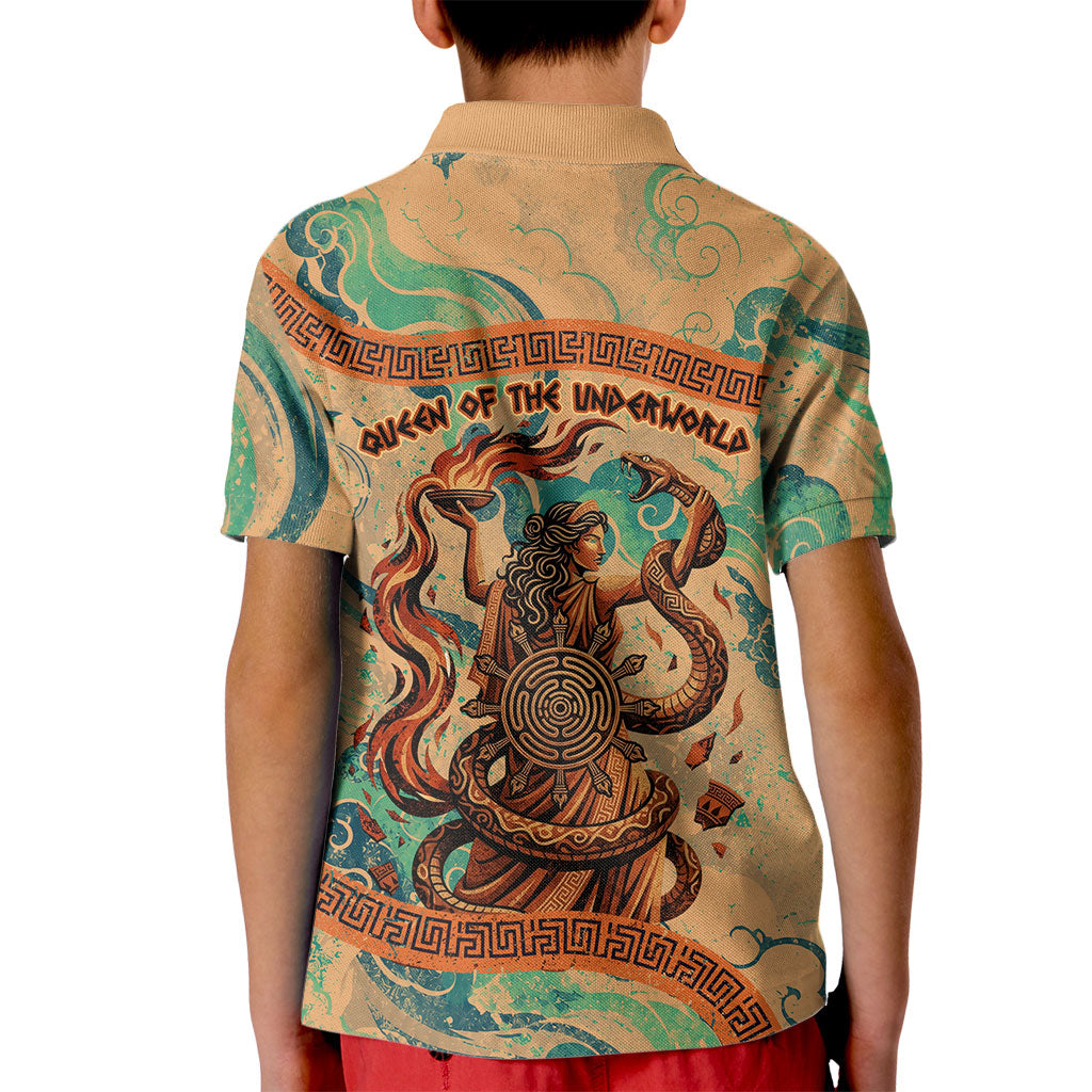 Hecate Goddess Of Witchcraft Kid Polo Shirt Hecate Flaming Torch Serpent And Strophalos Wheel Greek
