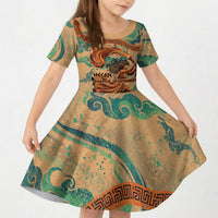 Hecate Goddess Of Witchcraft Kid Short Sleeve Dress Hecate Flaming Torch Serpent And Strophalos Wheel Greek