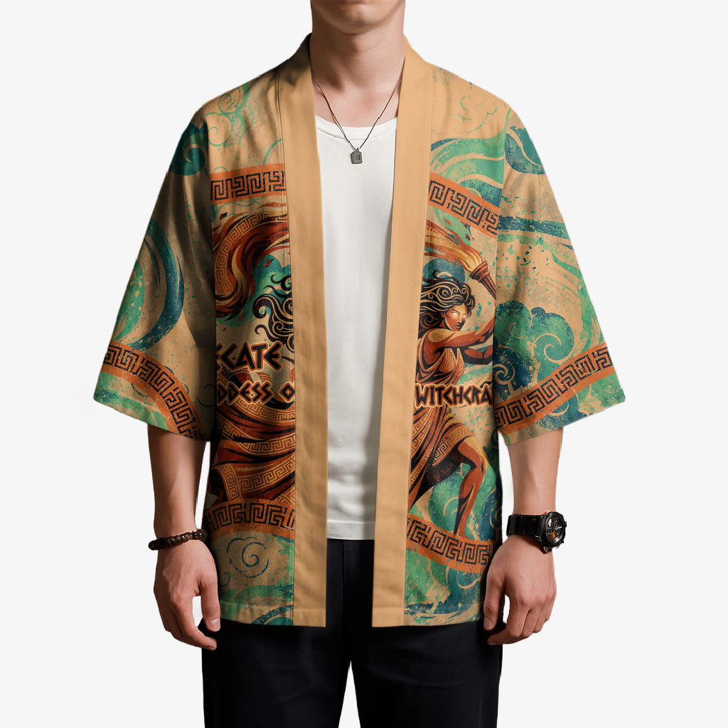 Hecate Goddess Of Witchcraft Kimono Hecate Flaming Torch Serpent And Strophalos Wheel Greek