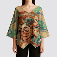 Hecate Goddess Of Witchcraft Kimono Sleeve Blouse Hecate Flaming Torch Serpent And Strophalos Wheel Greek