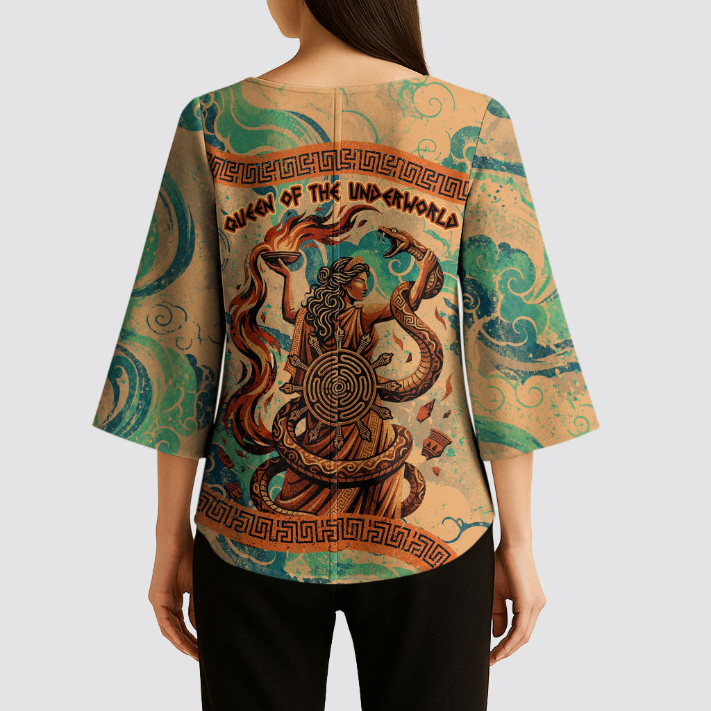Hecate Goddess Of Witchcraft Kimono Sleeve Blouse Hecate Flaming Torch Serpent And Strophalos Wheel Greek