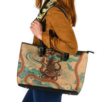 Hecate Goddess Of Witchcraft Leather Tote Bag Hecate Flaming Torch Serpent And Strophalos Wheel Greek
