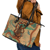Hecate Goddess Of Witchcraft Leather Tote Bag Hecate Flaming Torch Serpent And Strophalos Wheel Greek
