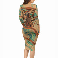 Hecate Goddess Of Witchcraft Long Sleeve Bodycon Dress Hecate Flaming Torch Serpent And Strophalos Wheel Greek