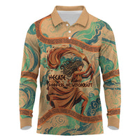 Hecate Goddess Of Witchcraft Long Sleeve Polo Shirt Hecate Flaming Torch Serpent And Strophalos Wheel Greek
