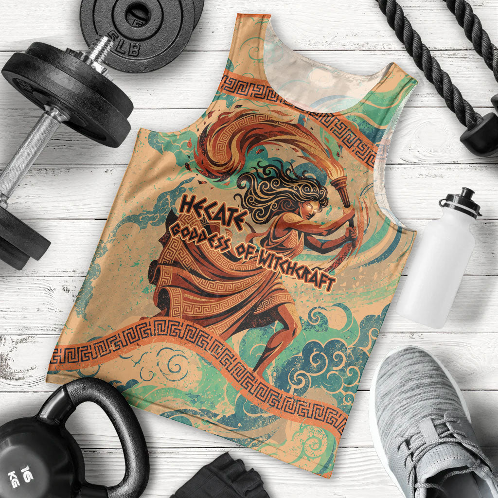 Hecate Goddess Of Witchcraft Men Tank Top Hecate Flaming Torch Serpent And Strophalos Wheel Greek