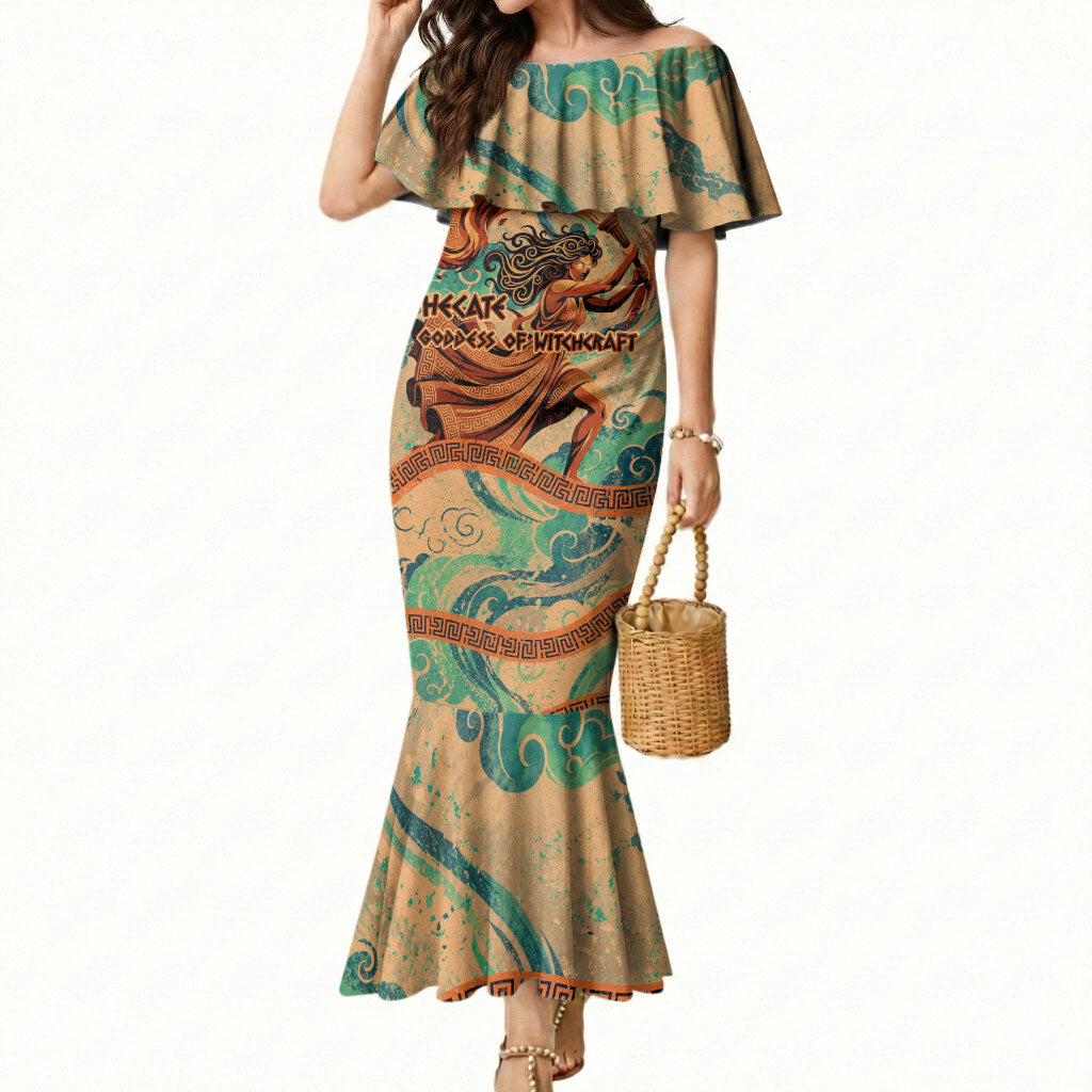 Hecate Goddess Of Witchcraft Mermaid Dress Hecate Flaming Torch Serpent And Strophalos Wheel Greek