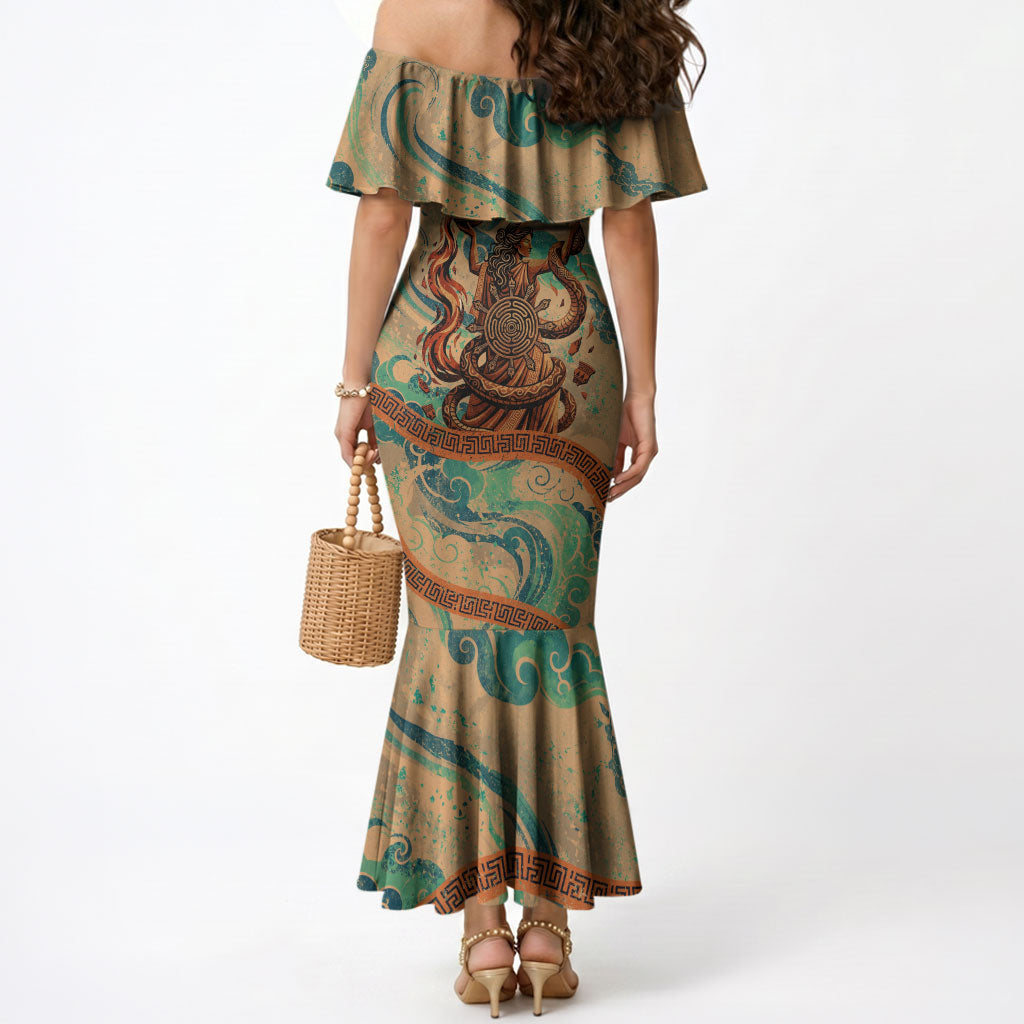Hecate Goddess Of Witchcraft Mermaid Dress Hecate Flaming Torch Serpent And Strophalos Wheel Greek