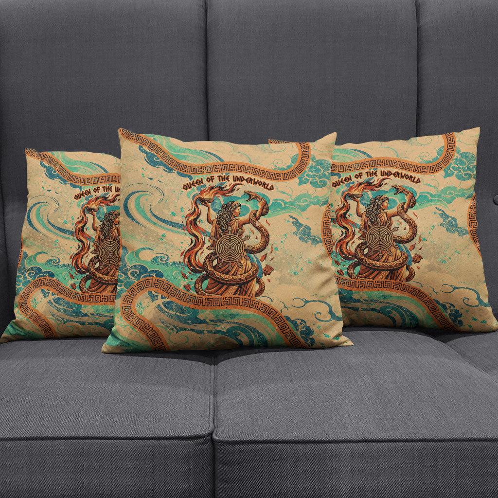 Hecate Goddess Of Witchcraft Pillow Cover Hecate Flaming Torch Serpent And Strophalos Wheel Greek