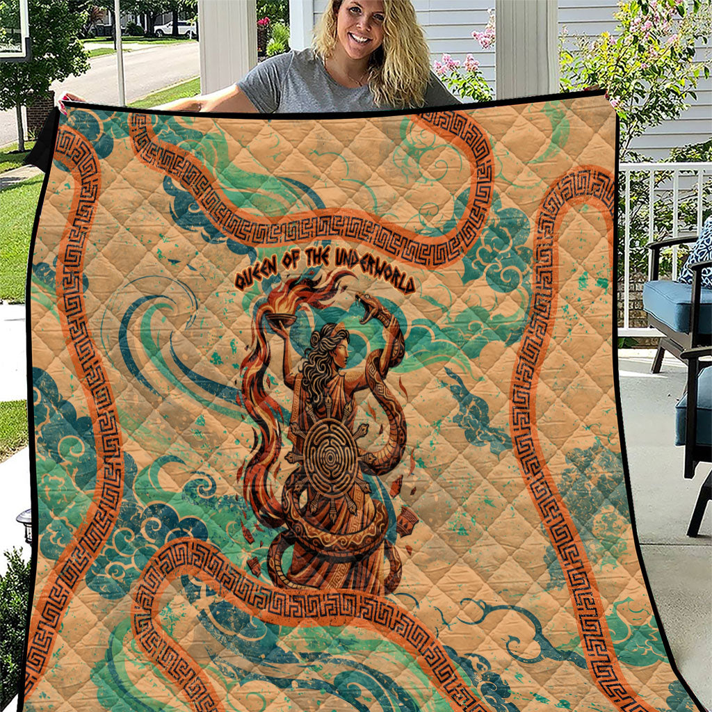 Hecate Goddess Of Witchcraft Quilt Hecate Flaming Torch Serpent And Strophalos Wheel Greek
