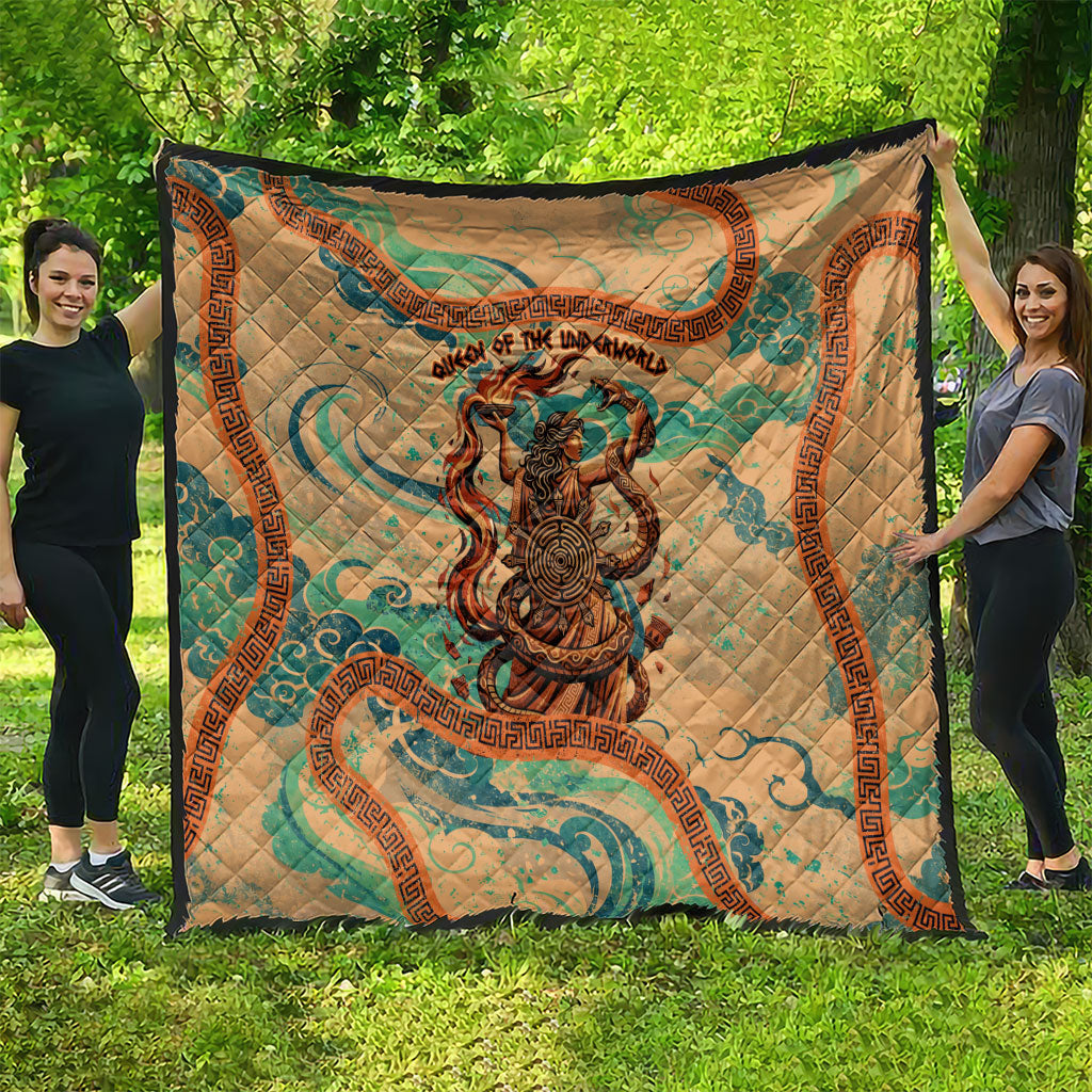 Hecate Goddess Of Witchcraft Quilt Hecate Flaming Torch Serpent And Strophalos Wheel Greek