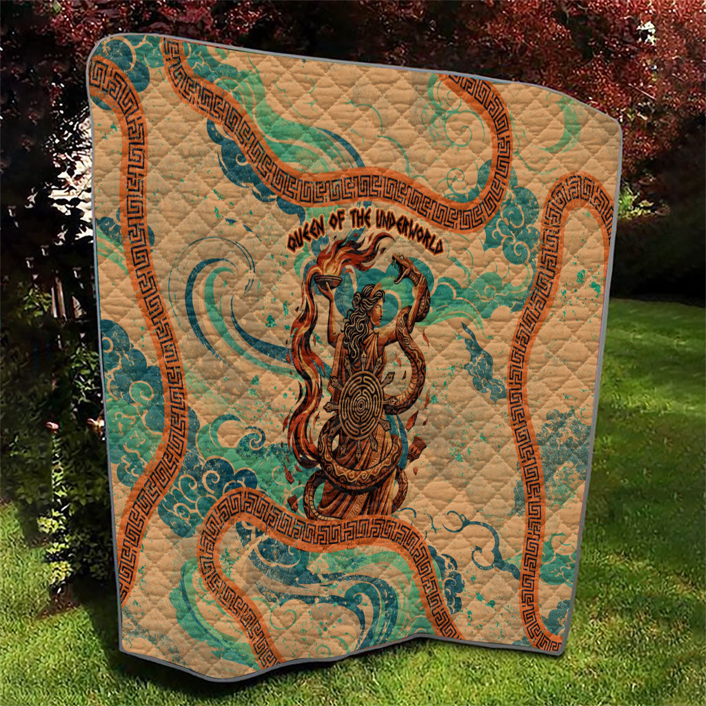 Hecate Goddess Of Witchcraft Quilt Hecate Flaming Torch Serpent And Strophalos Wheel Greek