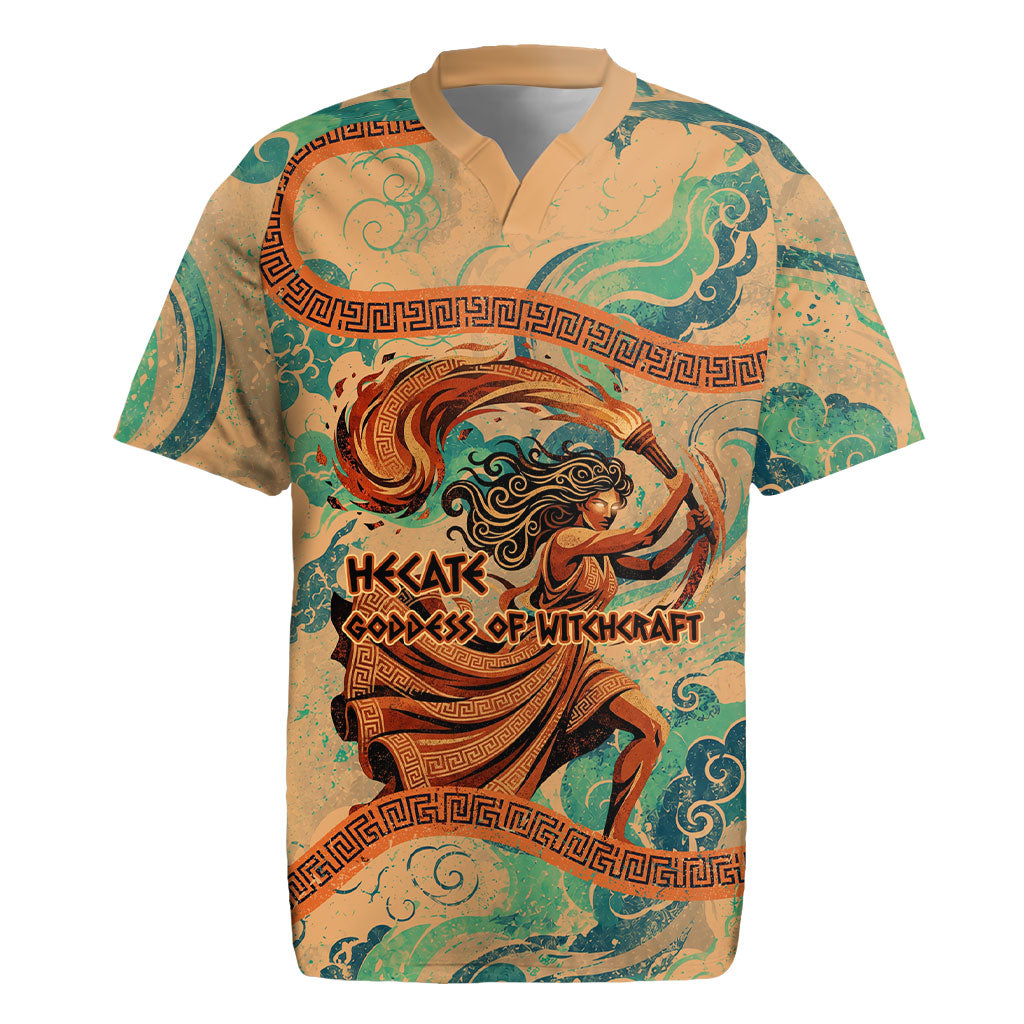 Hecate Goddess Of Witchcraft Rugby Jersey Hecate Flaming Torch Serpent And Strophalos Wheel Greek