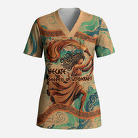 Hecate Goddess Of Witchcraft Scrub Top Hecate Flaming Torch Serpent And Strophalos Wheel Greek