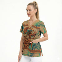 Hecate Goddess Of Witchcraft Scrub Top Hecate Flaming Torch Serpent And Strophalos Wheel Greek