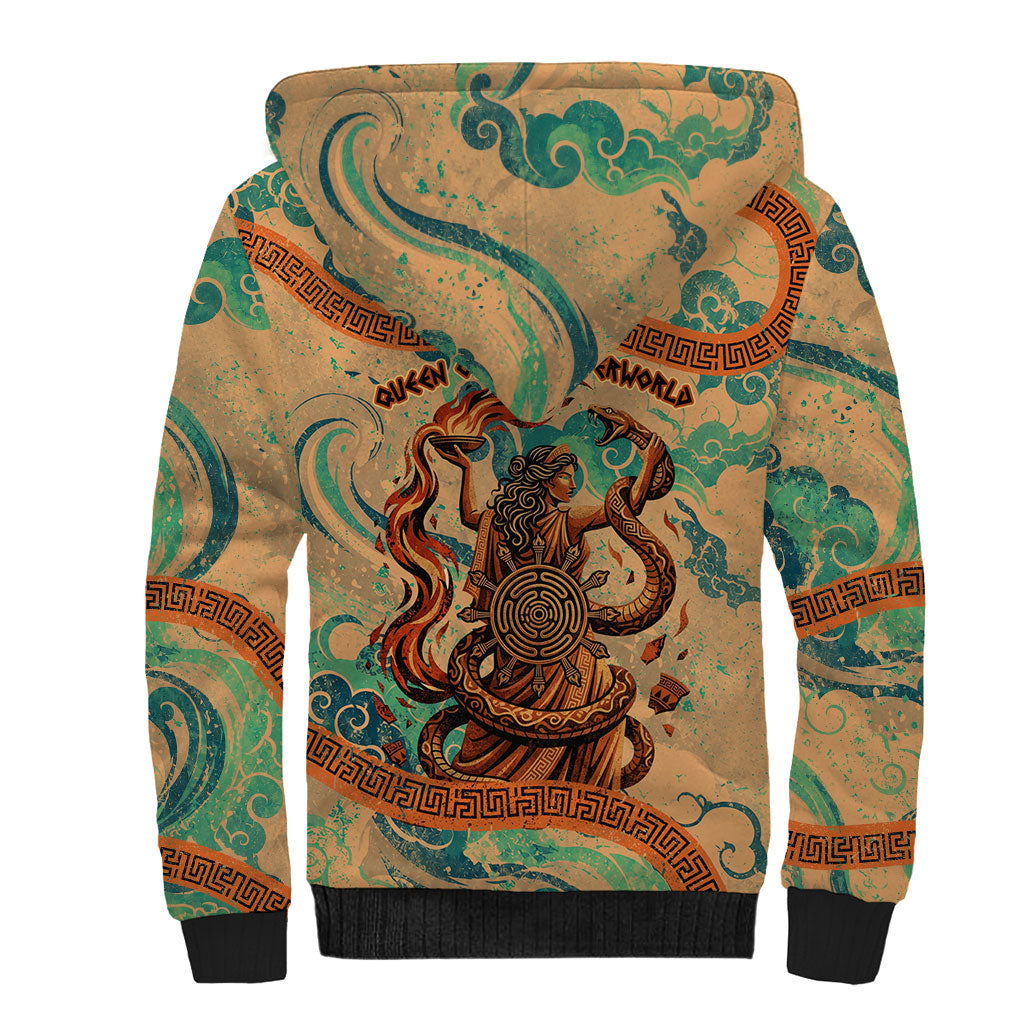Hecate Goddess Of Witchcraft Sherpa Hoodie Hecate Flaming Torch Serpent And Strophalos Wheel Greek
