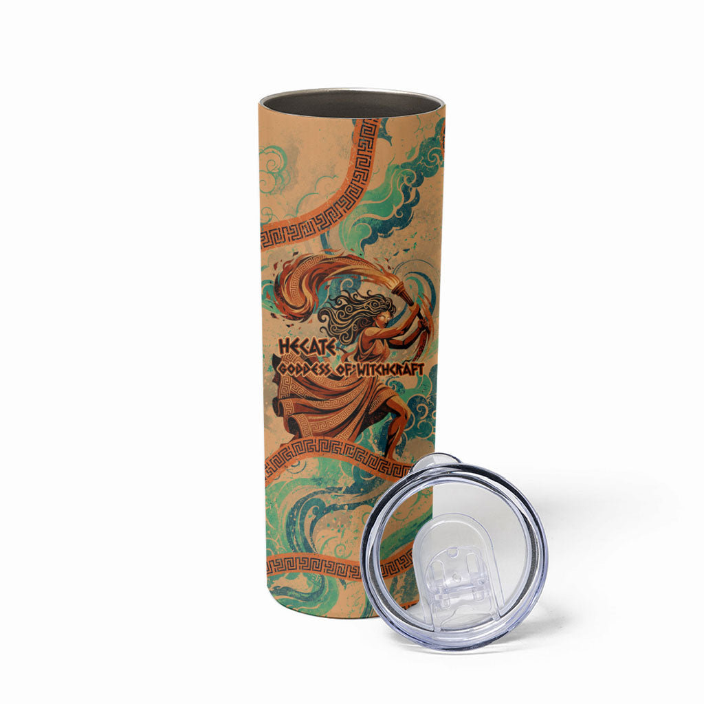 Hecate Goddess Of Witchcraft Skinny Tumbler Hecate Flaming Torch Serpent And Strophalos Wheel Greek