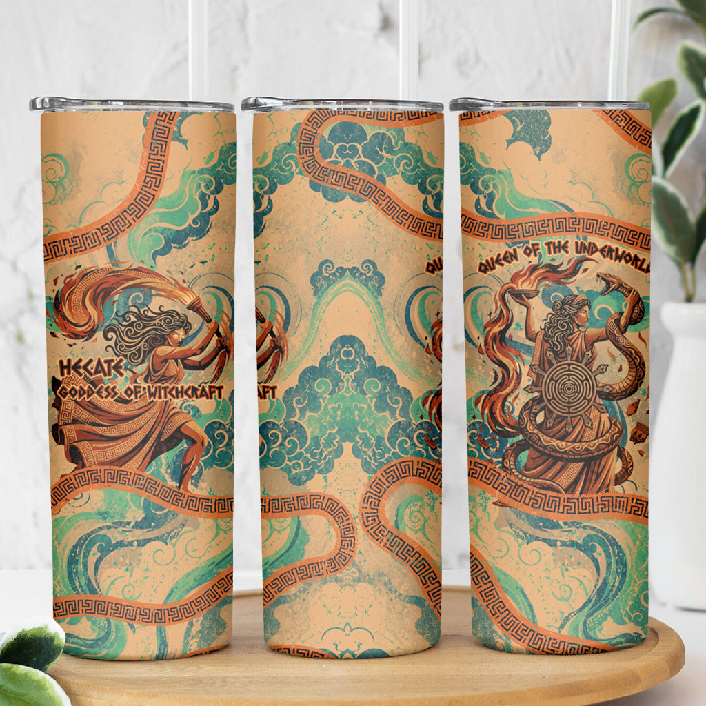 Hecate Goddess Of Witchcraft Skinny Tumbler Hecate Flaming Torch Serpent And Strophalos Wheel Greek