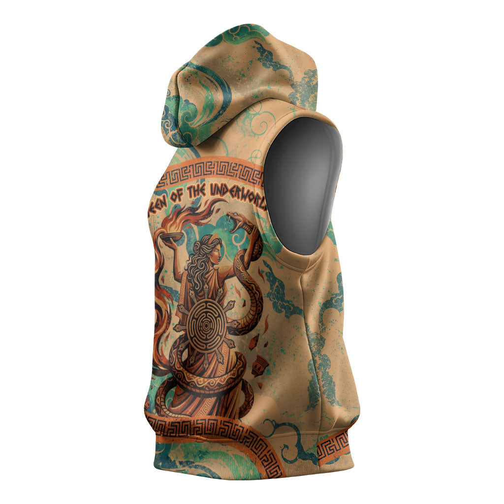 Hecate Goddess Of Witchcraft Sleeveless Hoodie Hecate Flaming Torch Serpent And Strophalos Wheel Greek