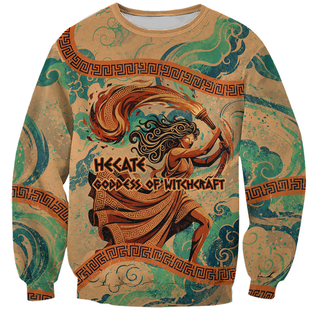 Hecate Goddess Of Witchcraft Sweatshirt Hecate Flaming Torch Serpent And Strophalos Wheel Greek