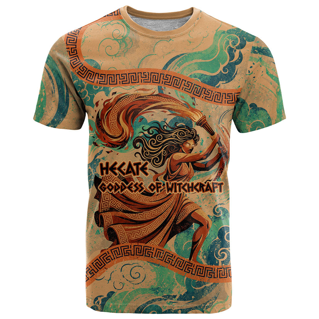 Hecate Goddess Of Witchcraft T Shirt Hecate Flaming Torch Serpent And Strophalos Wheel Greek