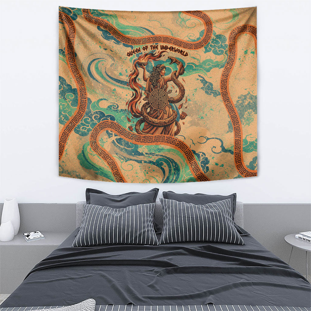 Hecate Goddess Of Witchcraft Tapestry Hecate Flaming Torch Serpent And Strophalos Wheel Greek