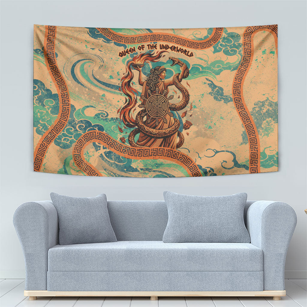 Hecate Goddess Of Witchcraft Tapestry Hecate Flaming Torch Serpent And Strophalos Wheel Greek