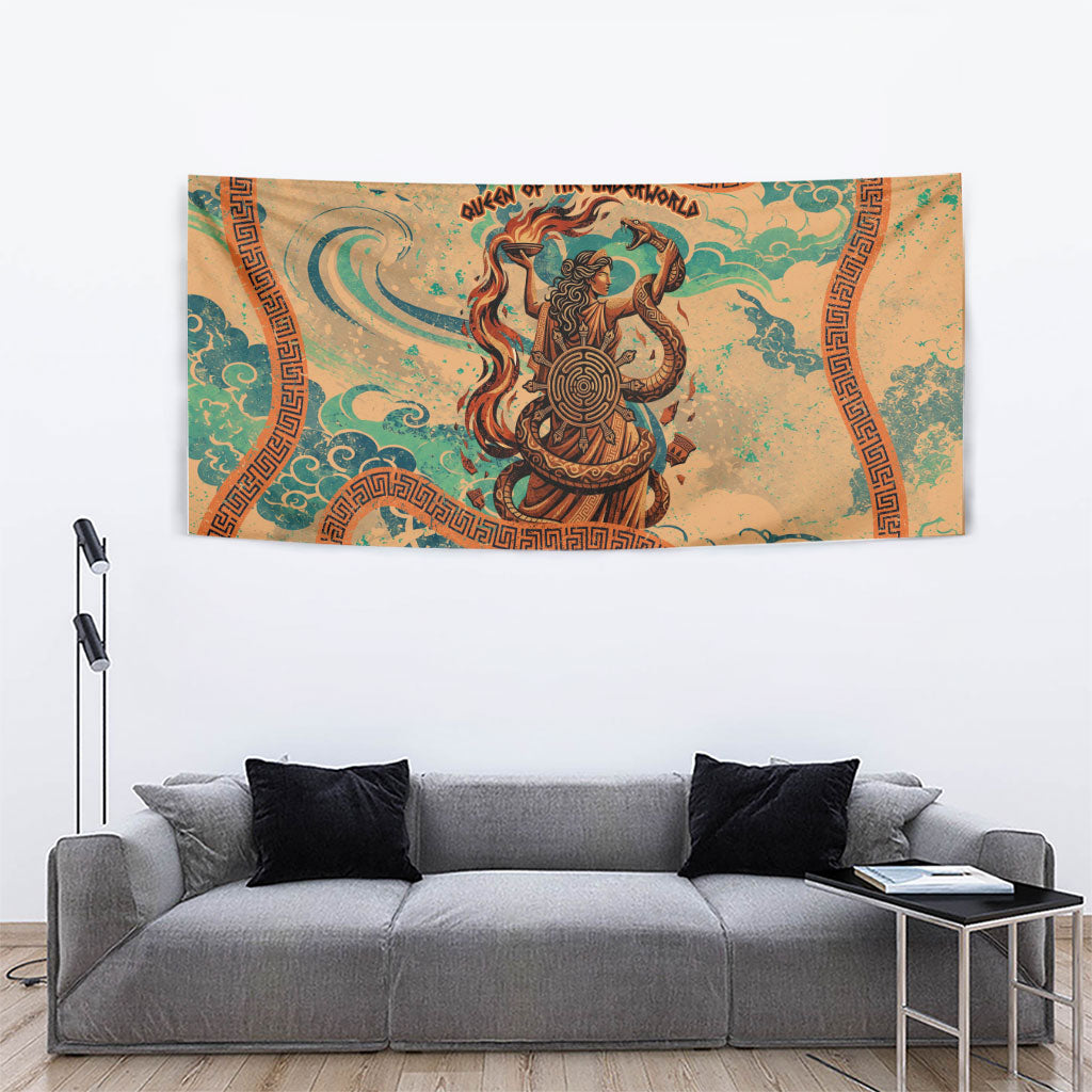 Hecate Goddess Of Witchcraft Tapestry Hecate Flaming Torch Serpent And Strophalos Wheel Greek