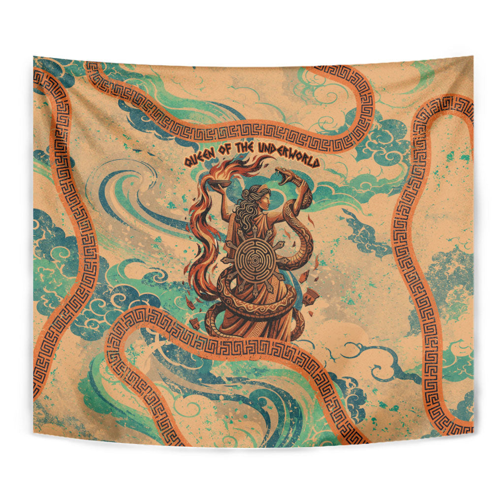 Hecate Goddess Of Witchcraft Tapestry Hecate Flaming Torch Serpent And Strophalos Wheel Greek